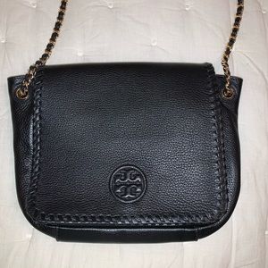 Tory Burch Marion Leather Black Flap Shoulder Bag
